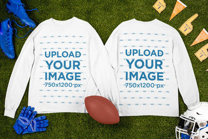 Mockup of Two Long Sleeve T-Shirts Placed by Football Garments 