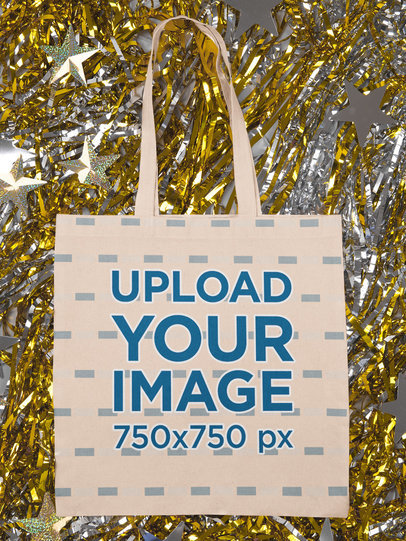 Mockup of a Flat Laid Tote Bag over Metallic Paper Strips m296