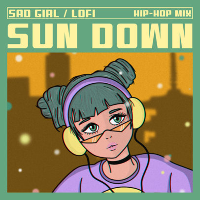 Hip-Hop Album Cover Template Featuring a Lo-Fi Character Illustration