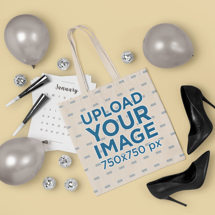 Mockup of a Tote Bag Featuring New Year's Party Elements