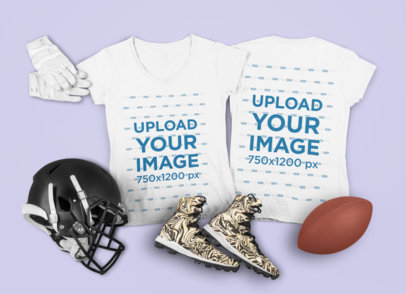 Both Sides View Mockup of a V-Neck Tee by Football Equipment