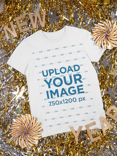 Round Neck Tee Mockup Featuring New Year's Eve Decorations 