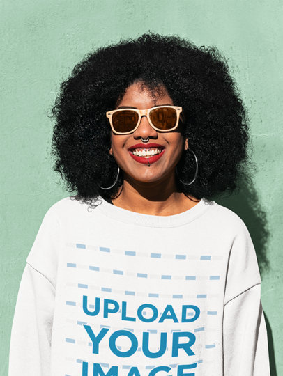 Sweatshirt Mockup of a Happy Woman With Sunglasses Posing Against a Colored Wall 44676-r-el2