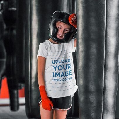 Activewear T-Shirt Mockup of a Girl Resting During Boxing Class