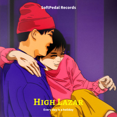 Lo-Fi Album Cover Art Generator Featuring Two Happy Manga Characters 3139j