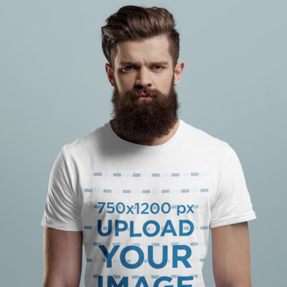T-Shirt Mockup Featuring a Serious Man with a Long Beard 