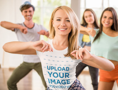T-Shirt Mockup of a Woman Leading a Dance Class 