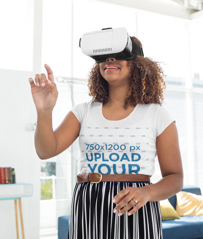 T-Shirt Mockup of a Woman Playing with a VR Device 44776-r-el2