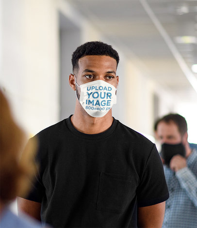 Face Mask Mockup Featuring a Man Waiting in Line 44901-r-el2