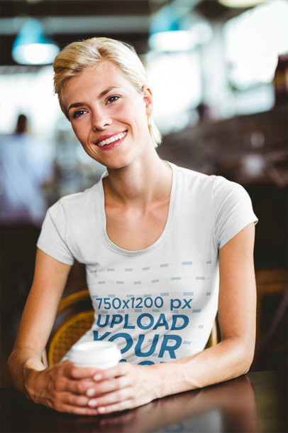 T-Shirt Mockup of a Woman at a Coffee House 44221-r-el2