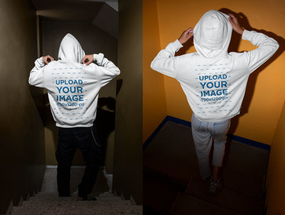 Back View Mockup of a Man and a Woman with Hoodies 
