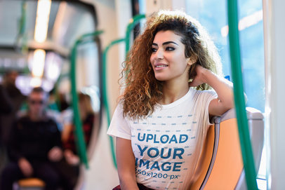 T-Shirt Mockup of a Woman Taking the Subway to Go Home 