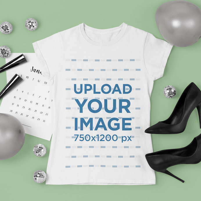 Women's T-Shirt Mockup Featuring a Pair of Elegant Heels