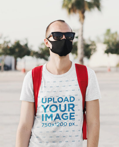 Round Neck T-Shirt Mockup Featuring a Man with Sunglasses 