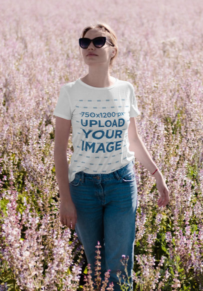 T-Shirt Mockup Featuring a Happy Woman Walking Through a Flower Field 45105-r-el2