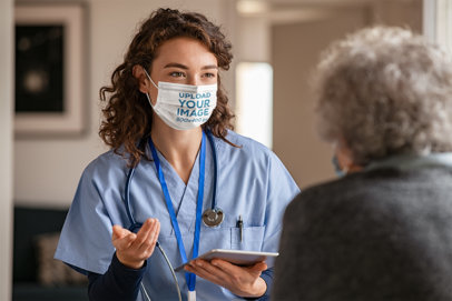 Face Mask Mockup of a Female Doctor Giving Medical Advice 45013-r-el2