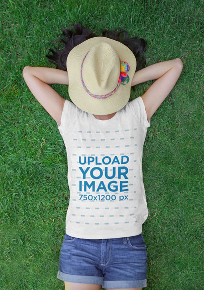 Heather T-Shirt Mockup Featuring a Woman Lying on the Grass 45045-r-el2