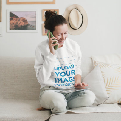 Sweatshirt Mockup of a Woman Talking on the Phone at Home 45085-r-el2