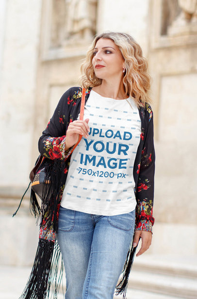 T-Shirt Mockup of a Female Tourist 