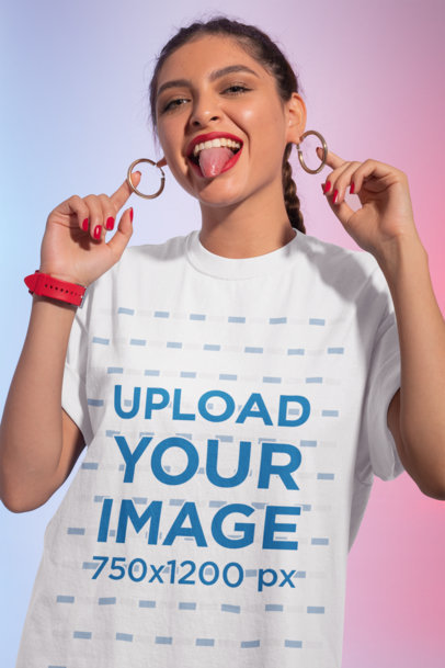 Mockup of a Woman with a Street Style Wearing a Unisex Tee