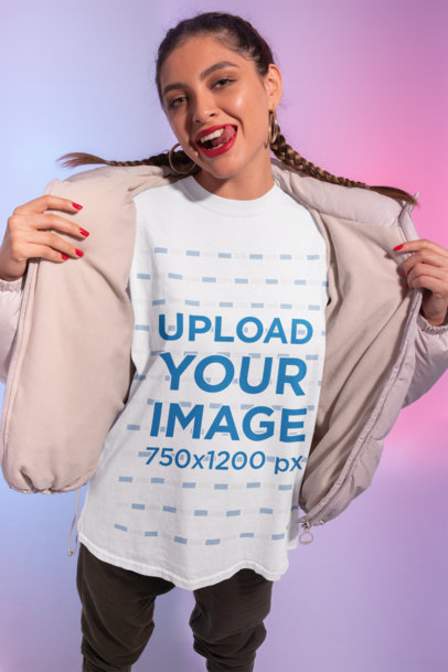 Mockup of a Bold Woman Wearing a Unisex T-Shirt in a Studio