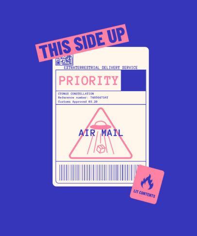 T-Shirt Design Template with an Extraterrestrial Postal Service Illustration