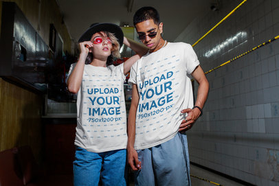 T-Shirt Mockup of a Pair of Edgy Friends 