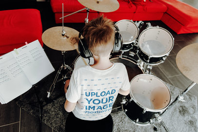 T-Shirt Mockup of a Boy Practicing Drums 45042-r-el2