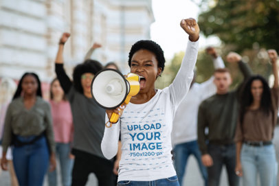 Long Sleeve Tee Mockup Featuring a Woman Protesting with a Megaphone 44650-r-el2