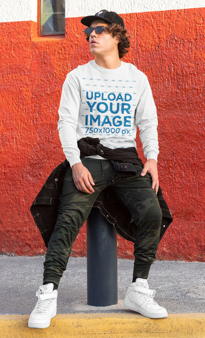 Sweatshirt Mockup Featuring a Man in a Streetwear Outfit