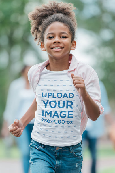 T-Shirt Mockup of a Smiling Girl Running 