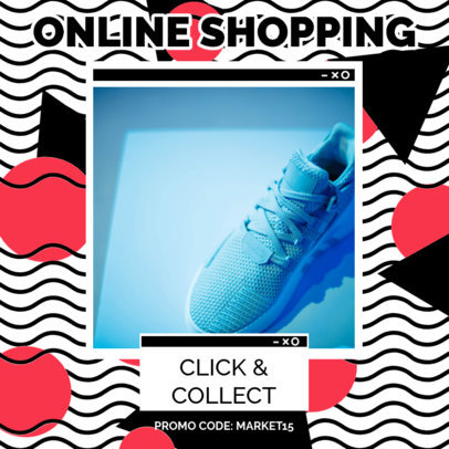 Instagram Post Generator for Online Shoe Stores Featuring a Memphis Styled Background 