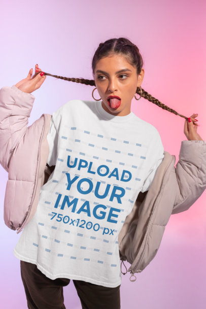 Oversized T-Shirt Mockup of a Woman in an Urban Outfit
