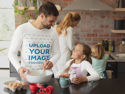 Long-Sleeve Tee Mockup Featuring a Dad Cooking with His Family 44727-r-el2