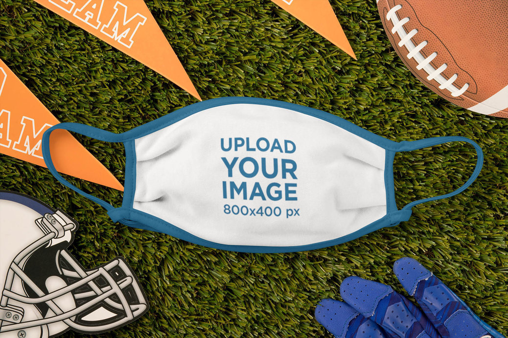 Mockup of a Face Mask Lying on a Football Field