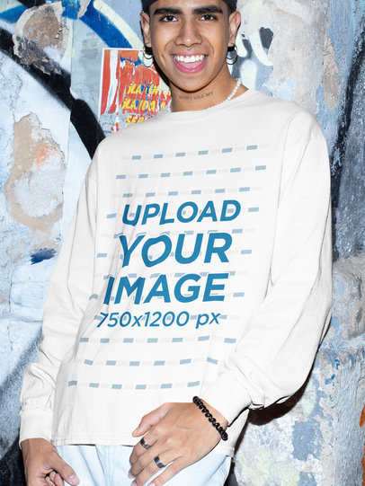 Mockup of a Man with Piercings Wearing a Crewneck Sweatshirt