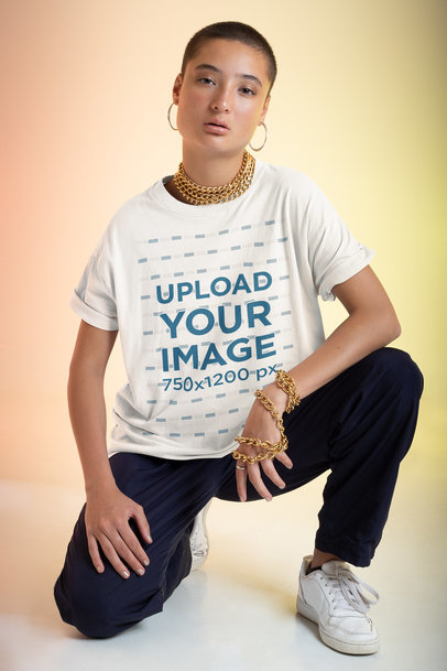 Unisex T-Shirt Mockup of a Bold Woman with a Bold Pose
