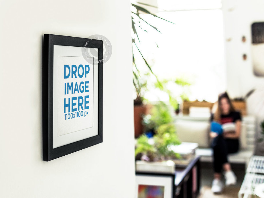 Side Template of a Framed Art Print on a White Wall in a Hallway