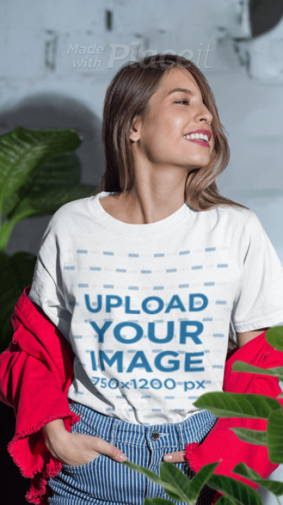 Parallax Video of a Smiling Woman Wearing a Round Neck Tee 