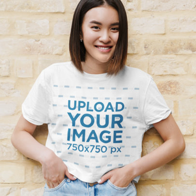 Crop Top Tee Mockup of a Happy Short-Haired Woman 