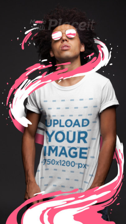 Illustrated Video of a Man Wearing a Customizable T-Shirt at a Studio