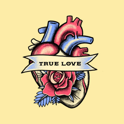 Online Logo Maker Featuring a Heart Graphics and a Colored Tattoo Style