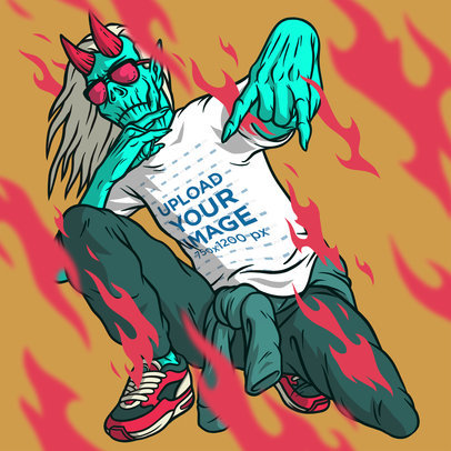 Illustrated Mockup Featuring a Swag Devil Wearing a T-Shirt m801