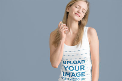 Tank Top Mockup Featuring a Woman Applying Perfume to Her Neck 36333-r-el2