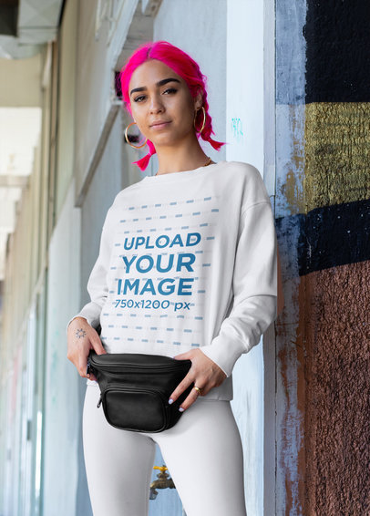Sweatshirt Mockup Featuring a Woman with Pink-Dyed Hair 