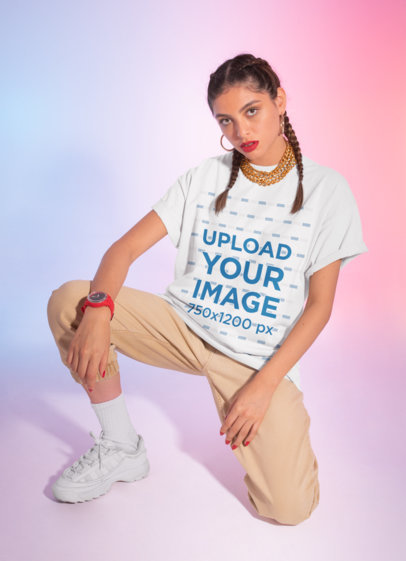 Oversized T-Shirt Mockup of a Woman in a Streetwear Outfit 