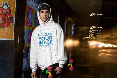 Hoodie Mockup Featuring a Skater on the Street
