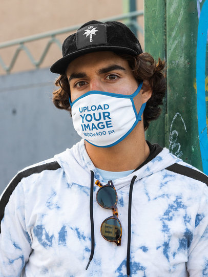 Mockup of a Man Wearing a Face Mask and an Urban Outfit m528