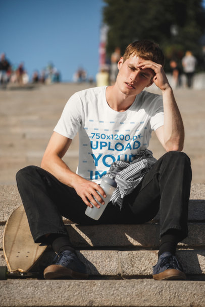 T-Shirt Mockup of a Skater Taking a Break 