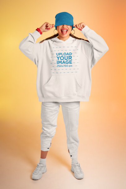 Oversize Hoodie Mockup of a Cheerful Woman with Her Tongue Out m638
